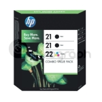 HP 21 a 22 inkoustové náplně 2x C9351A black a 1x C9352A tri-colour