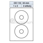Samolepicí etikety na CD/DVD 118,0mm / 44,0mm, bílé