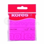 Samolepicí bloček Kores 75mm x 75mm, neon růžový, 100 lístků